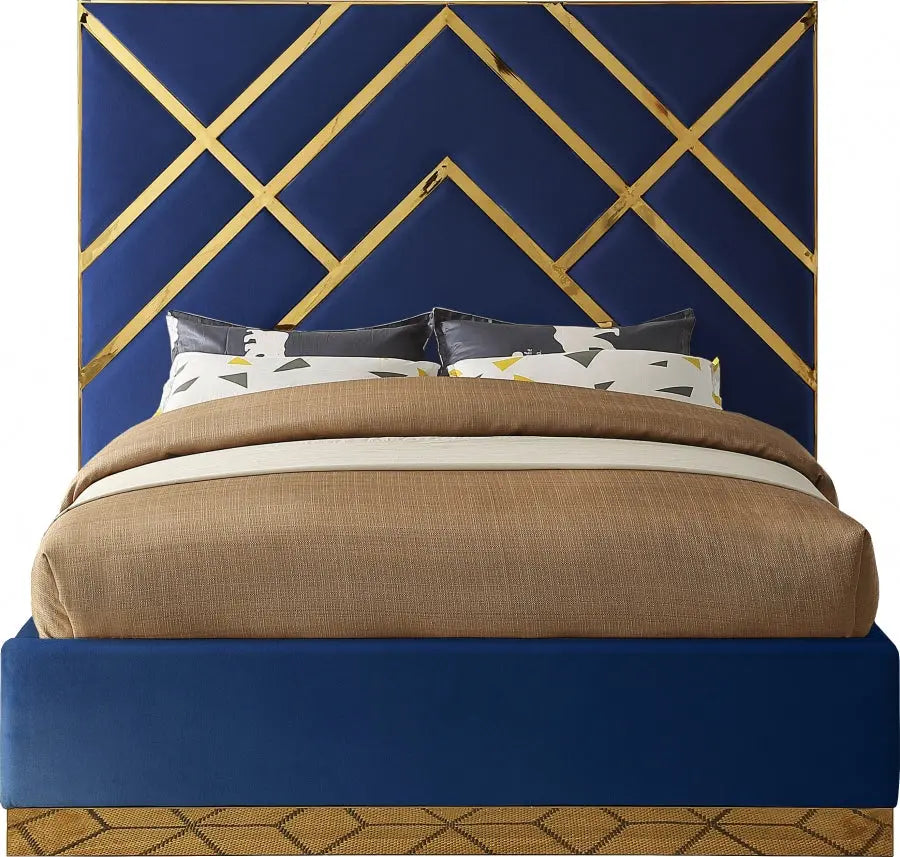 Vector Velvet Queen Bed In Navy - ATL FURNITURE