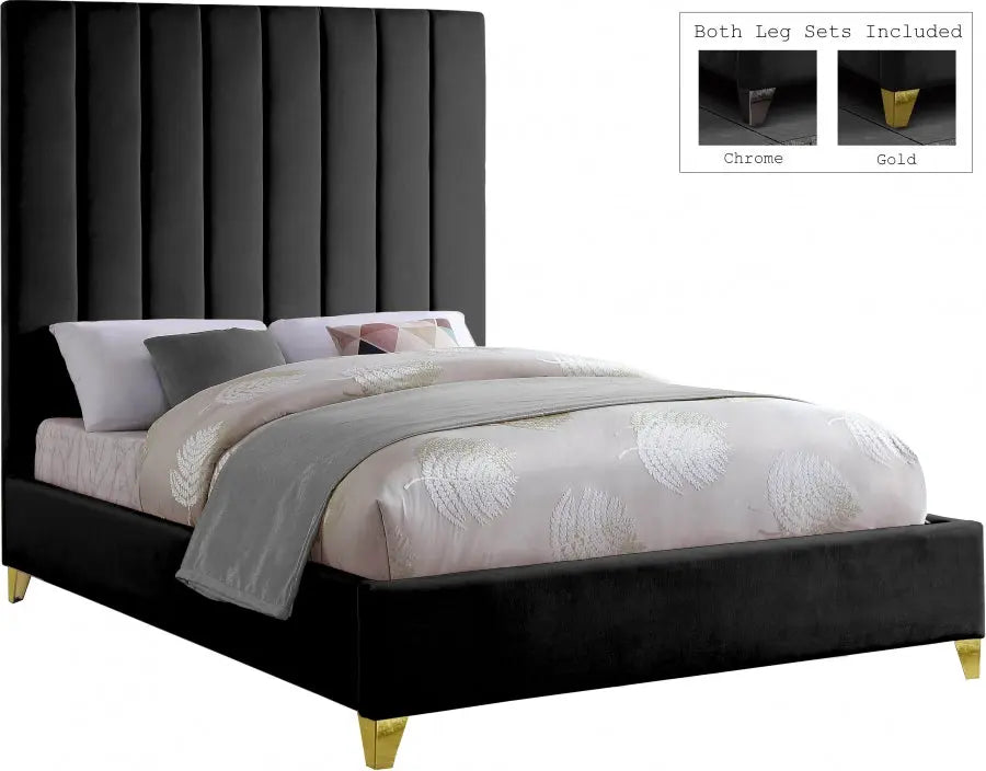 Meridian Furniture - Via Velvet Queen Bed In Black - Viablack-Q - ATL FURNITURE