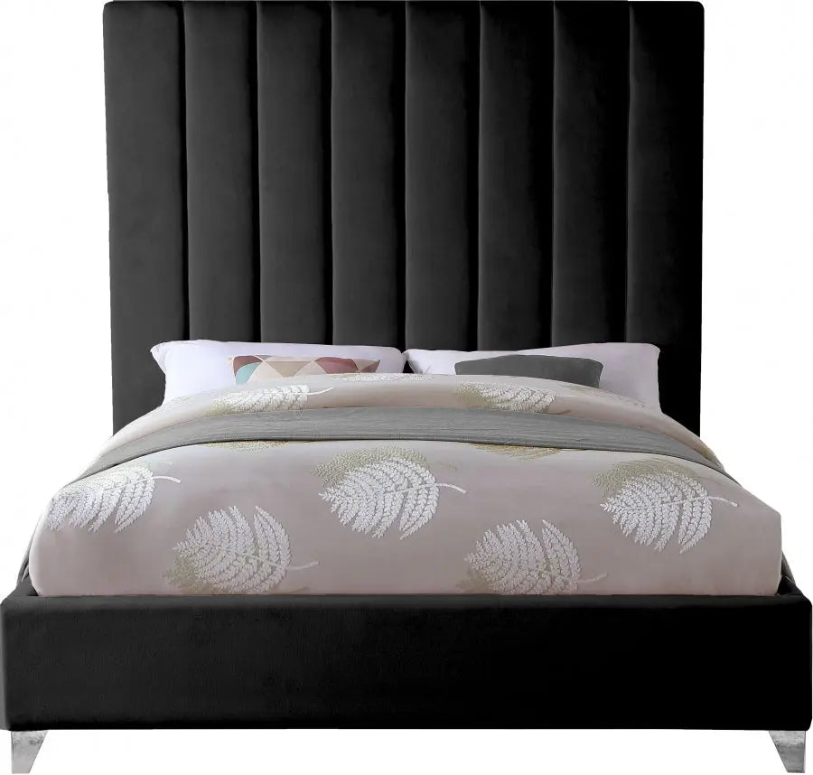 Meridian Furniture - Via Velvet Queen Bed In Black - Viablack-Q - ATL FURNITURE