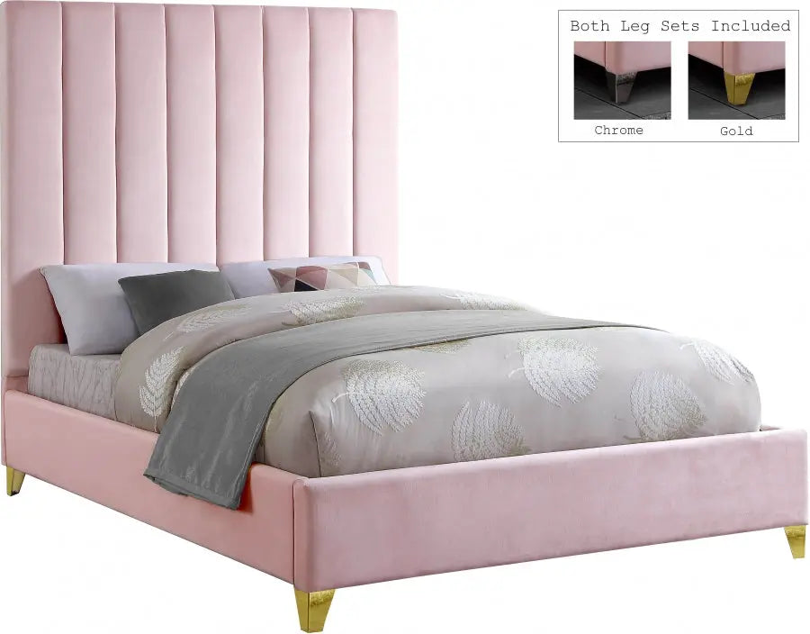 Meridian Furniture - Via Velvet Queen Bed In Pink - Viapink-Q - ATL FURNITURE