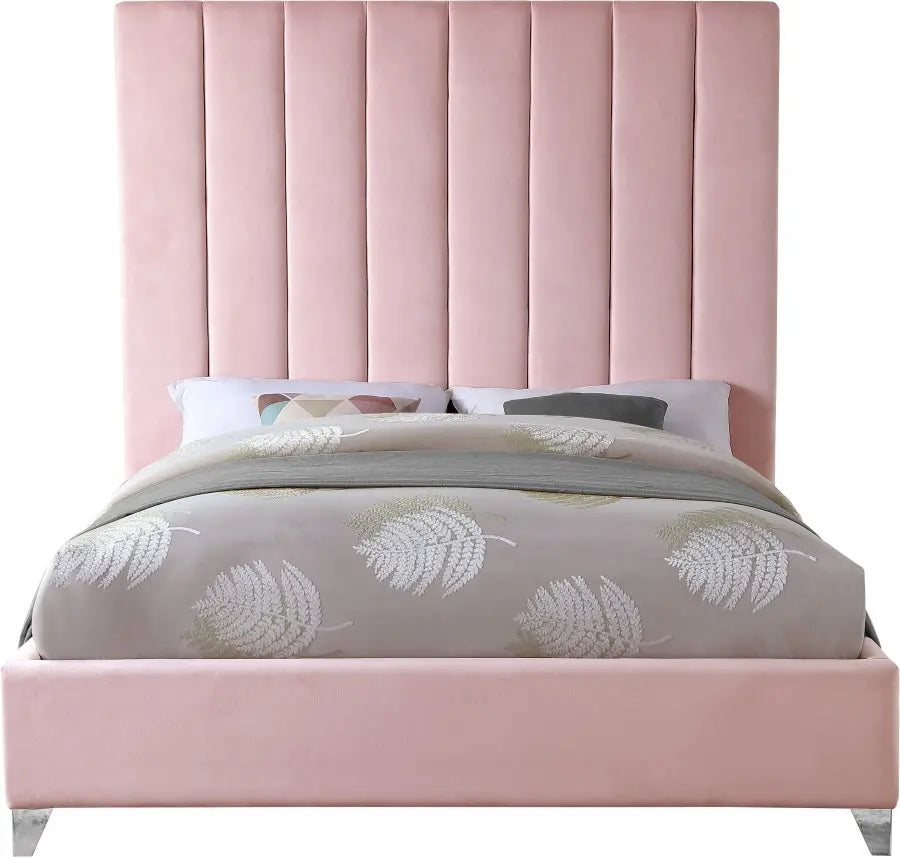 Meridian Furniture - Via Velvet Queen Bed In Pink - Viapink-Q - ATL FURNITURE
