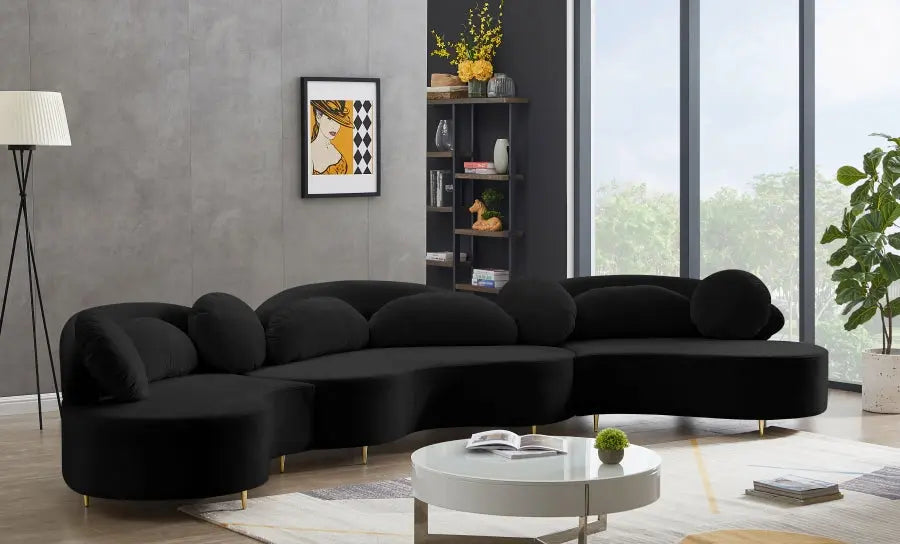 Vivacious Velvet 3 Piece Sectional In Black - ATL FURNITURE