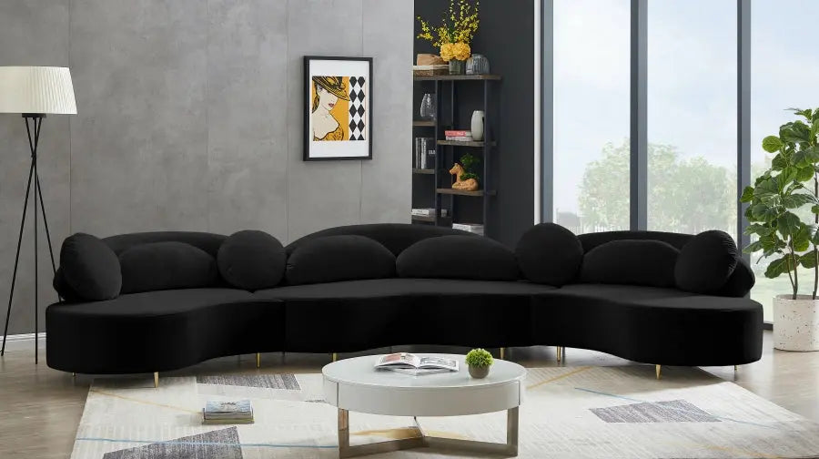 Vivacious Velvet 3 Piece Sectional In Black - ATL FURNITURE