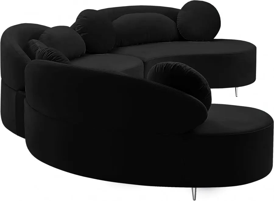 Vivacious Velvet 3 Piece Sectional In Black - ATL FURNITURE