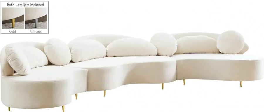 Vivacious Velvet 3 Piece Sectional In Cream - ATL FURNITURE