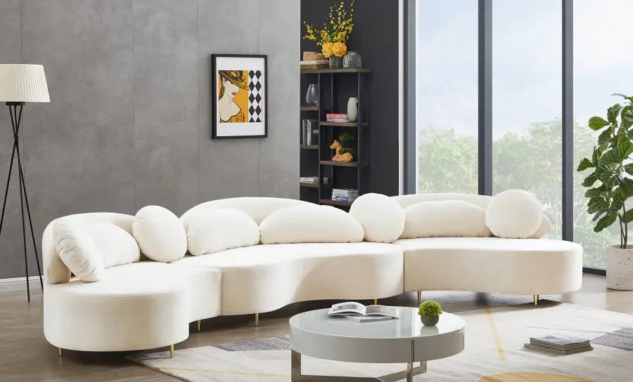 Vivacious Velvet 3 Piece Sectional In Cream - ATL FURNITURE