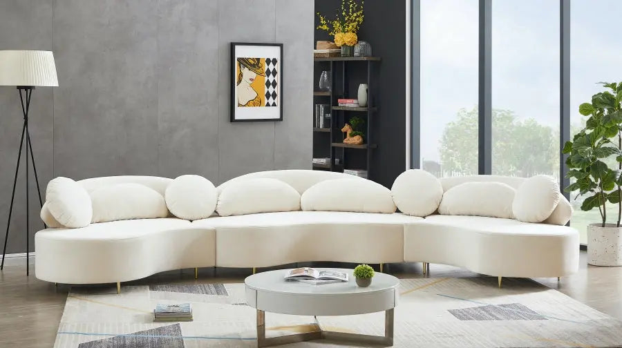 Vivacious Velvet 3 Piece Sectional In Cream - ATL FURNITURE