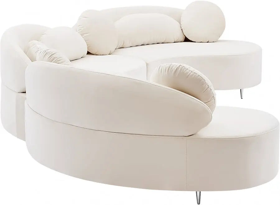 Vivacious Velvet 3 Piece Sectional In Cream - ATL FURNITURE