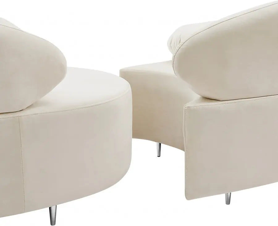 Vivacious Velvet 3 Piece Sectional In Cream - ATL FURNITURE