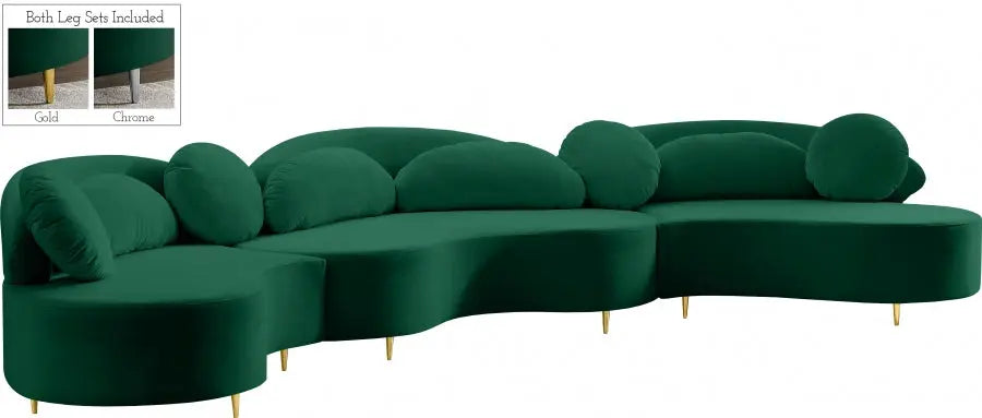 Vivacious Velvet 3 Piece Sectional In Green - ATL FURNITURE