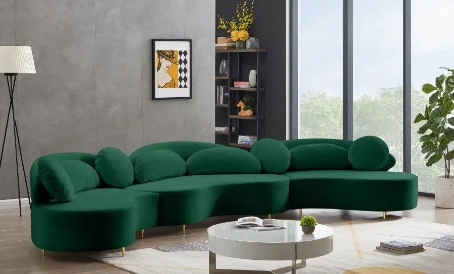 Vivacious Velvet 3 Piece Sectional In Green - ATL FURNITURE