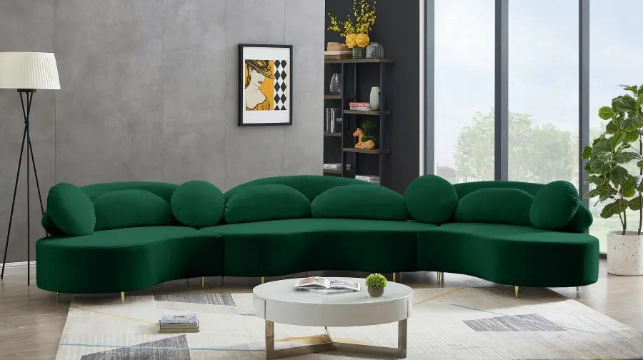 Vivacious Velvet 3 Piece Sectional In Green - ATL FURNITURE