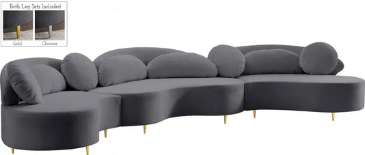 Vivacious Velvet 3 Piece Sectional In Grey - ATL FURNITURE