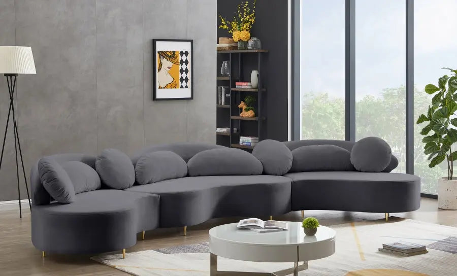 Vivacious Velvet 3 Piece Sectional In Grey - ATL FURNITURE