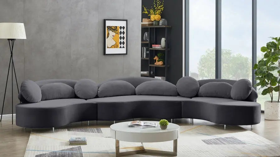 Vivacious Velvet 3 Piece Sectional In Grey - ATL FURNITURE