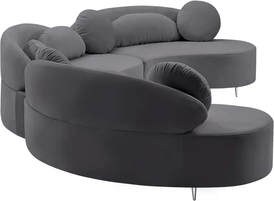 Vivacious Velvet 3 Piece Sectional In Grey - ATL FURNITURE