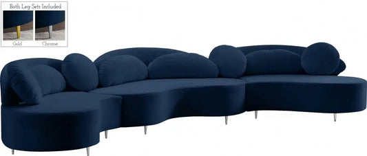 Vivacious Velvet 3 Piece Sectional In Navy - ATL FURNITURE