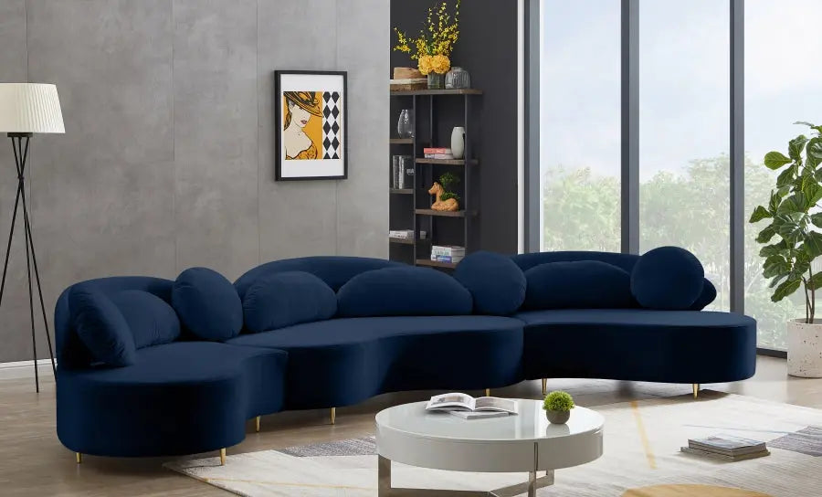 Vivacious Velvet 3 Piece Sectional In Navy - ATL FURNITURE