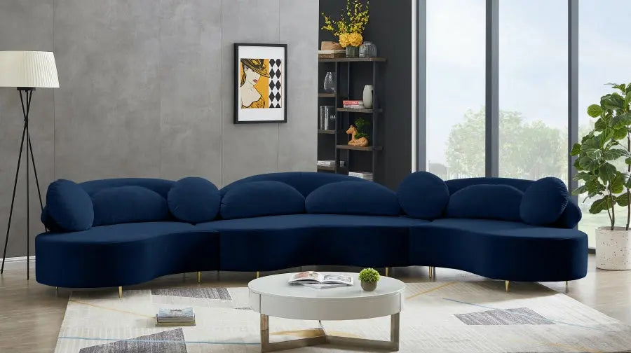 Vivacious Velvet 3 Piece Sectional In Navy - ATL FURNITURE