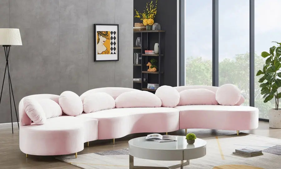 Vivacious Velvet 3 Piece Sectional In Pink - ATL FURNITURE