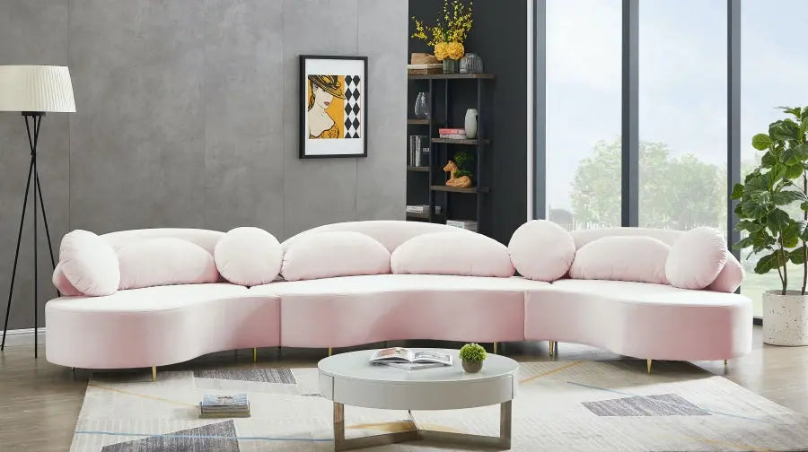 Vivacious Velvet 3 Piece Sectional In Pink - ATL FURNITURE