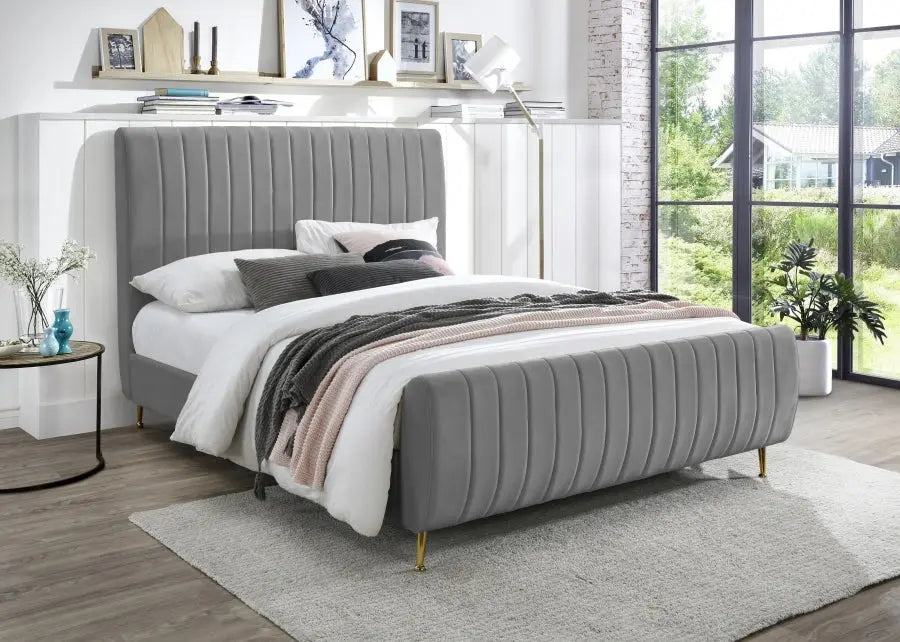 Zara Velvet King Bed In Grey - Zaragrey-K - ATL FURNITURE