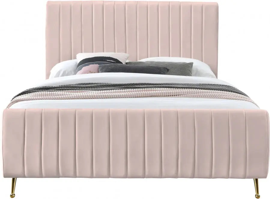 Zara Velvet King Bed In Pink - Zarapink-K - ATL FURNITURE