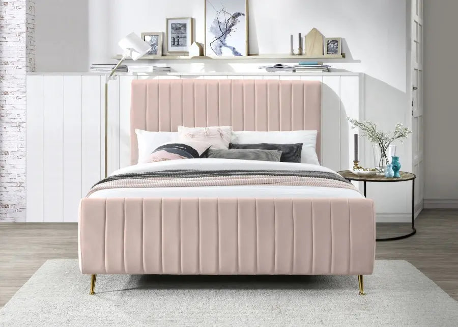 Zara Velvet King Bed In Pink - Zarapink-K - ATL FURNITURE