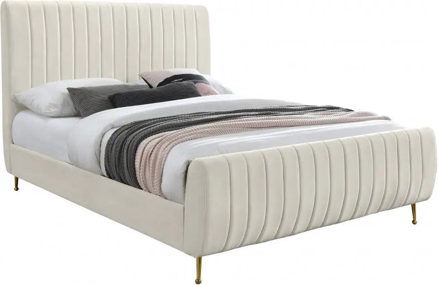 Zara Velvet Queen Bed In Cream - Zaracream-Q - ATL FURNITURE