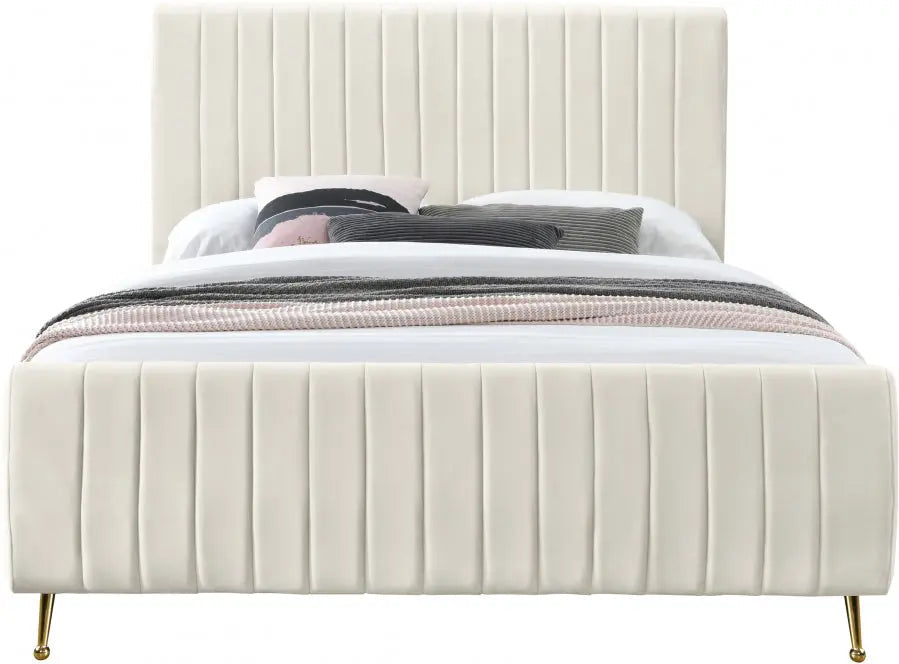 Zara Velvet Queen Bed In Cream - Zaracream-Q - ATL FURNITURE