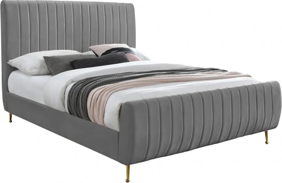 Zara Velvet Queen Bed In Grey - Zaragrey-Q - ATL FURNITURE