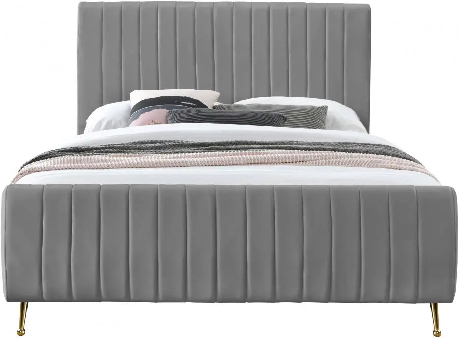 Zara Velvet Queen Bed In Grey - Zaragrey-Q - ATL FURNITURE