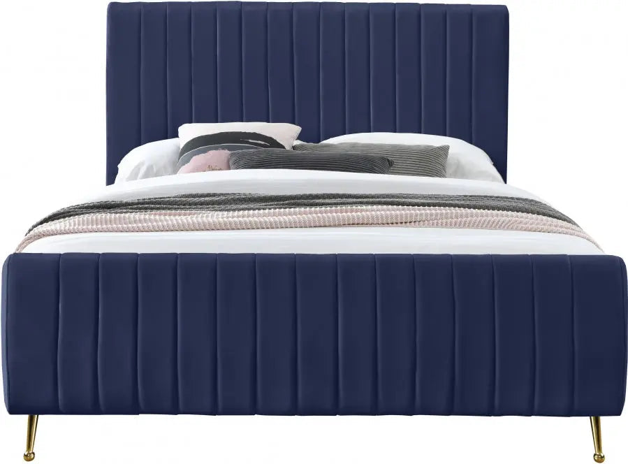 Meridian Furniture - Zara Velvet Queen Bed In Navy - Zaranavy-Q - ATL FURNITURE