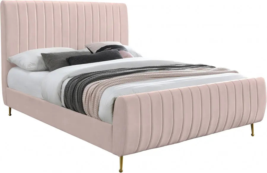 Meridian Furniture - Zara Velvet Queen Bed In Pink - Zarapink-Q - ATL FURNITURE