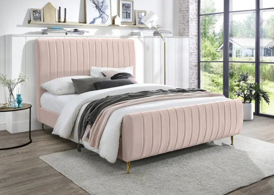 Meridian Furniture - Zara Velvet Queen Bed In Pink - Zarapink-Q - ATL FURNITURE