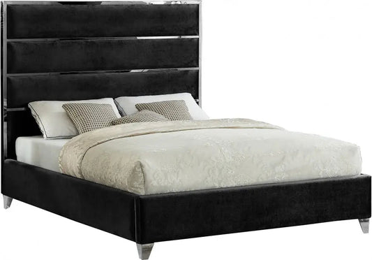 Meridian Furniture - Zuma Velvet King Bed In Black - Zumablack-K - ATL FURNITURE