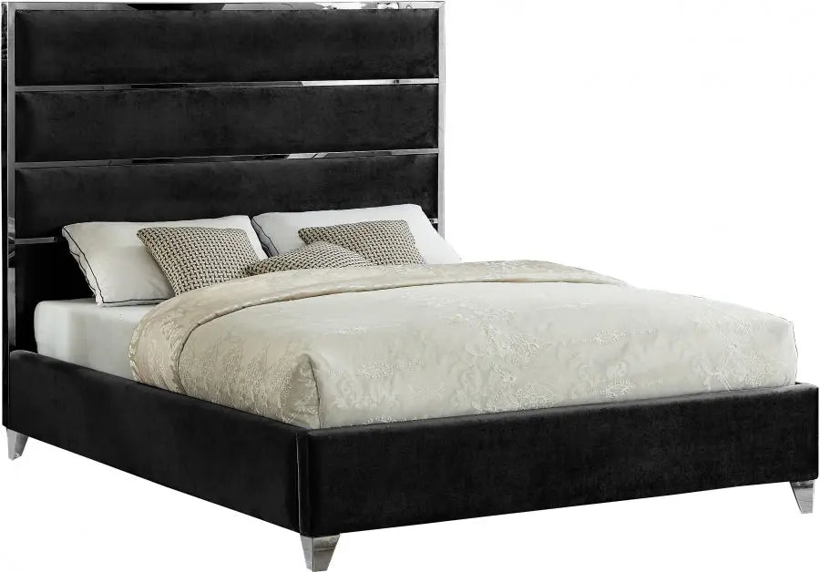 Meridian Furniture - Zuma Velvet Queen Bed In Black - Zumablack-Q - ATL FURNITURE