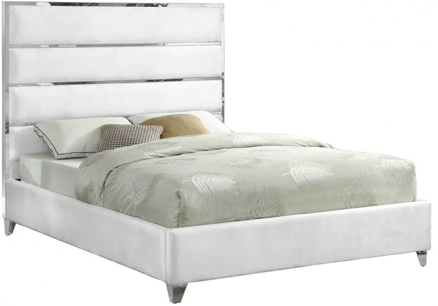 Meridian Furniture - Zuma Velvet Queen Bed In White - Zumawhite-Q - ATL FURNITURE