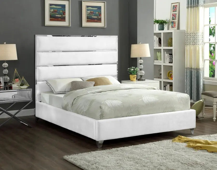 Meridian Furniture - Zuma Velvet Queen Bed In White - Zumawhite-Q - ATL FURNITURE
