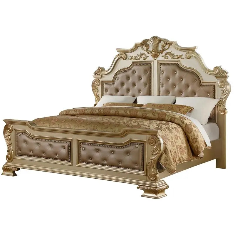 Miranda 6Pc Traditional Bedroom Set in Gold Finish by Cosmos Furniture - ATL FURNITURE