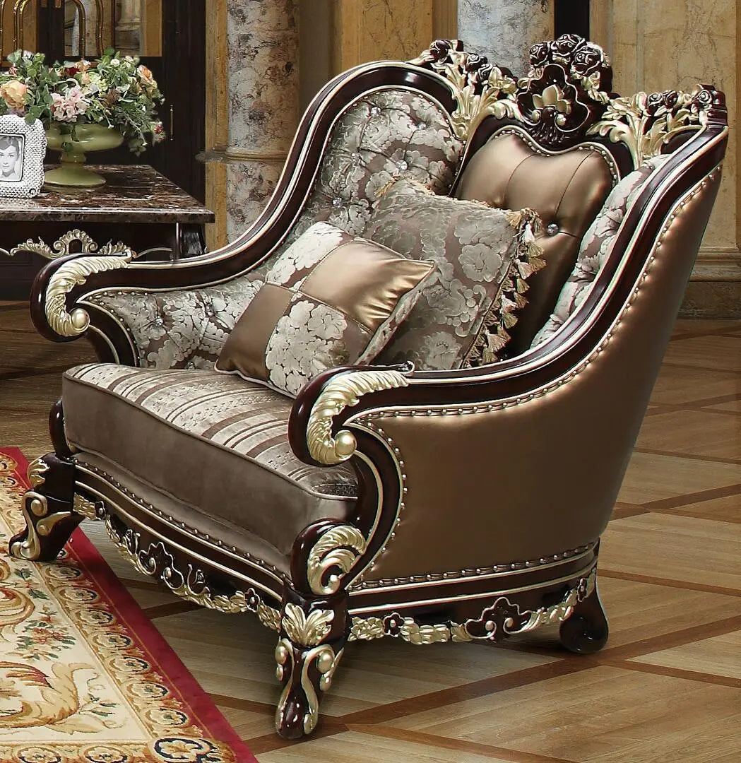 Monica Traditional Sofa and Loveseat in Cherry Wood Finish Monica Traditional Sofa and Loveseat in Cherry Wood Finish