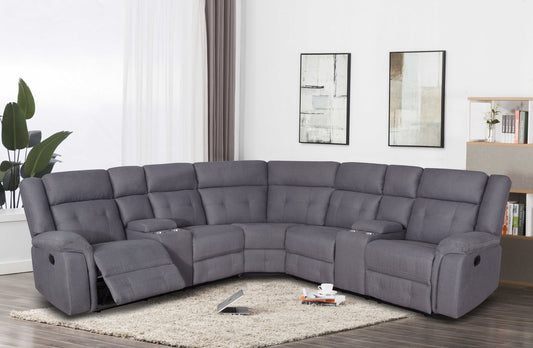 Dark Gray Fabric Sectional Group w/2 Console & 2 Recliner - ATL FURNITURE