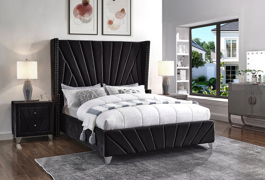 Black Upholstered Queen Bed - ATL FURNITURE