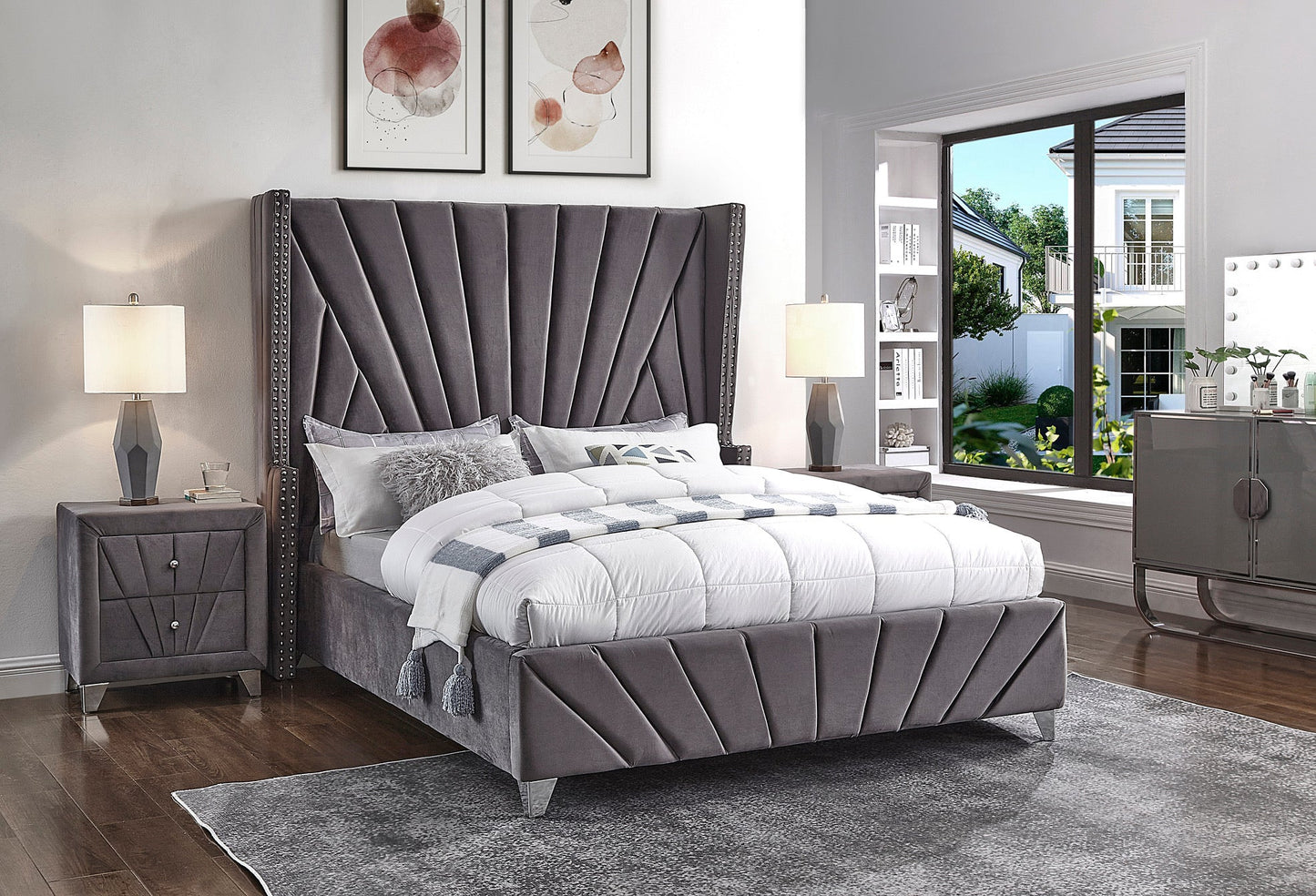 Gray Upholstered Queen Bed - ATL FURNITURE