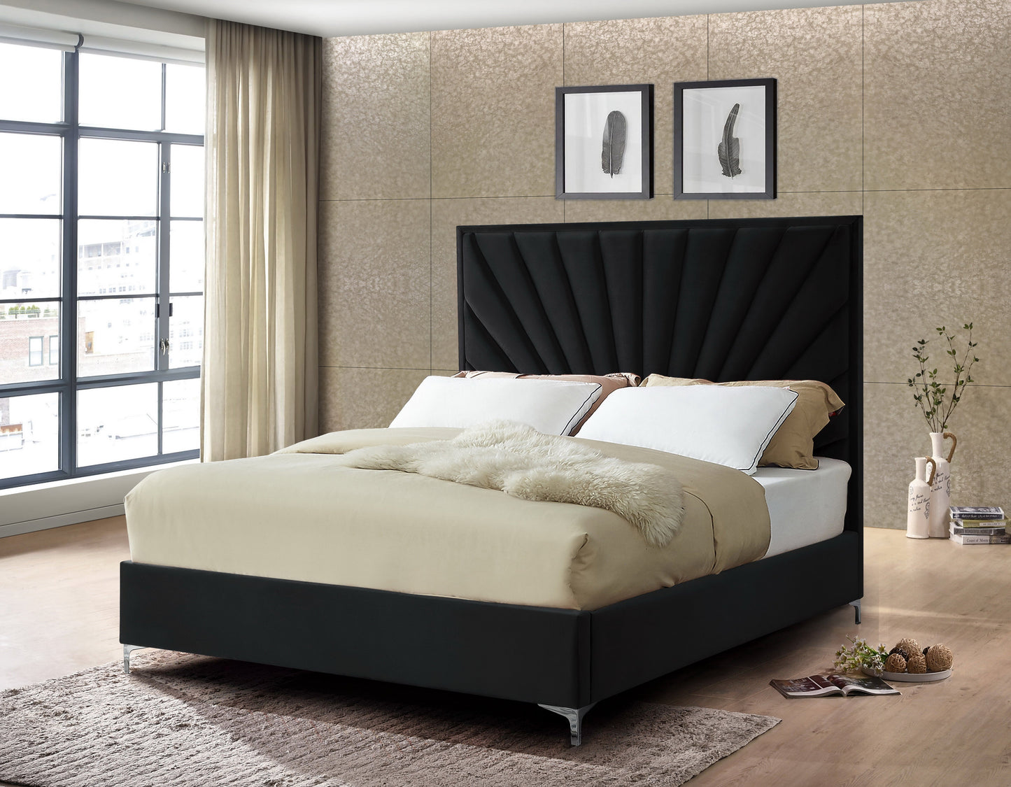 Black Upholstered Queen Bed - ATL FURNITURE