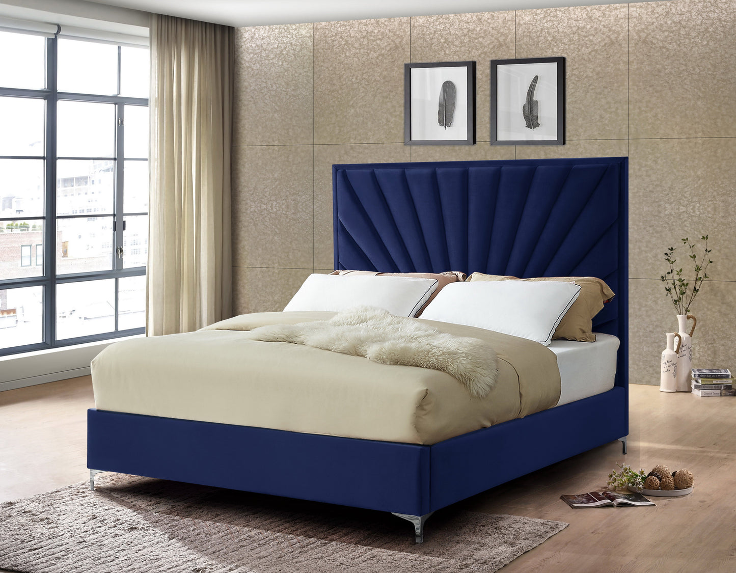 Navy Upholstered Queen Bed - ATL FURNITURE