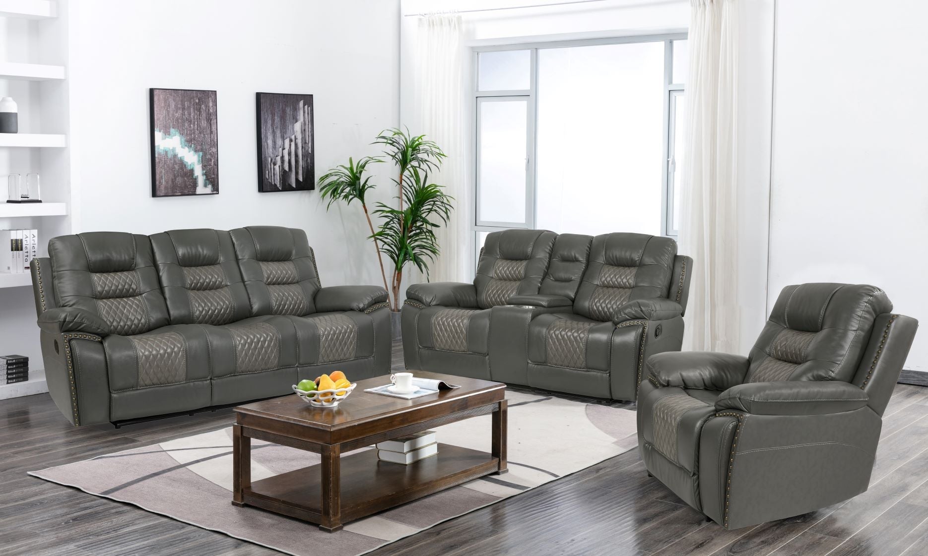 Leather Air Gray Sofa Recliner Group - ATL FURNITURE