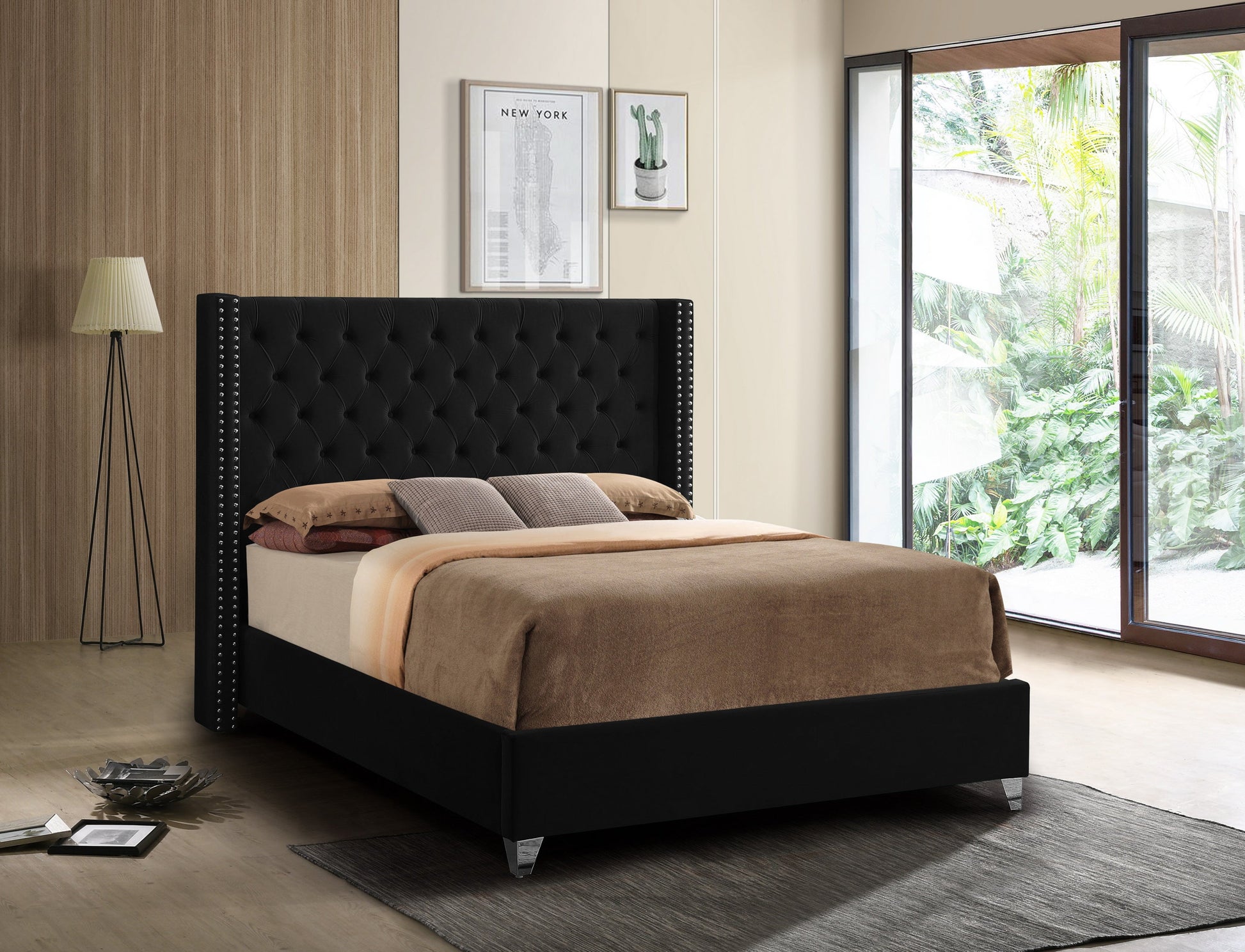 Black Upholstered Queen Bed - ATL FURNITURE