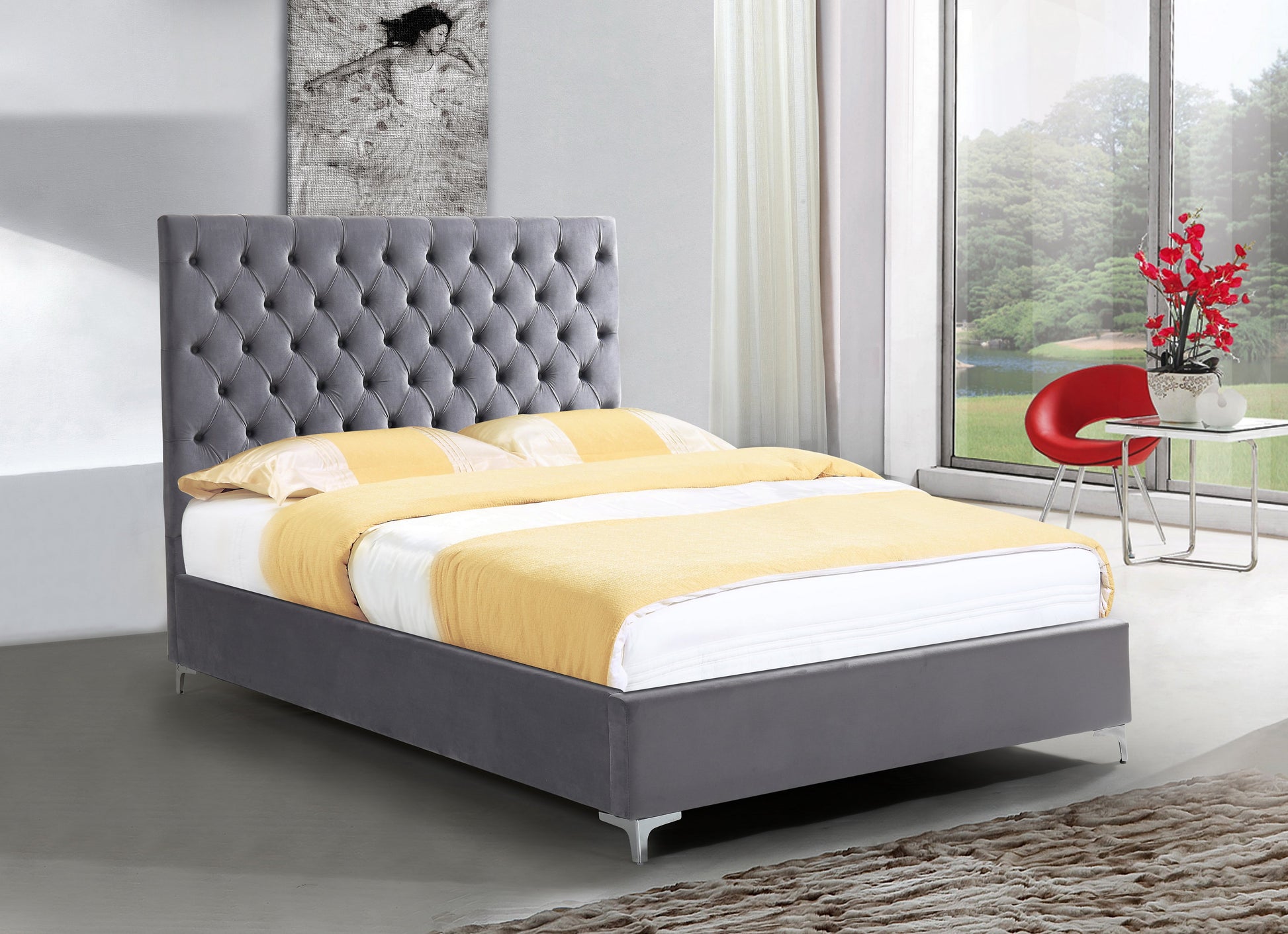 Grey Upholstered Twin  Bed - ATL FURNITURE