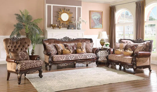 Phoenix Traditional Sofa and Loveseat in Cherry Wood Finish by Cosmos Furniture - ATL FURNITURE